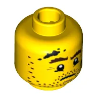 Minifig Head Welder, Stubbly Beard, Brown Eyebrows and Black Stains Print [Hollow Stud]