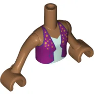 Minidoll Torso Girl with Magenta Open Vest with Gold Dots over Light Aqua Top Print - Medium Nougat Arms and Hands