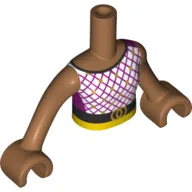 Minidoll Torso Girl with White Shirt, Magenta Stripes, Dark Brown Belt Print, Medium Nougat Arms and Hands