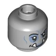 Minifig Head Orc Rogue, Sand Blue Eyeshadow, Wrinkles, One Eye Frown, White Fangs