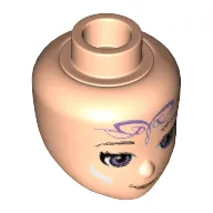 Minidoll Head with Medium Lavender Eyes, Closed Mouth Smile and Elves Tribal Print (Aira)