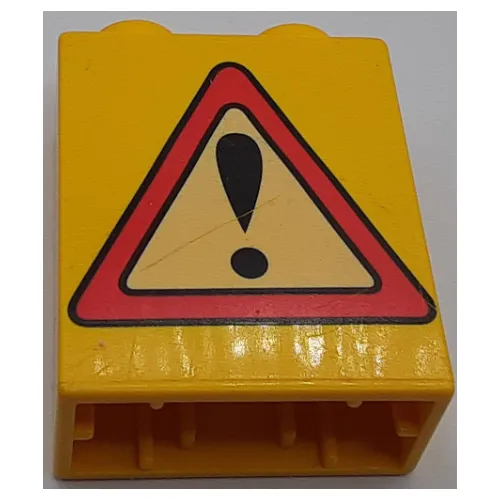 Duplo Brick 1 x 2 x 2 with Road Sign Exclamation Point Print