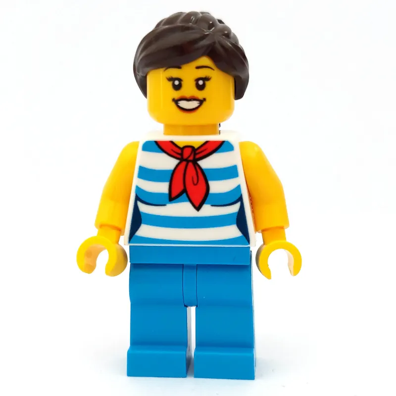 Woman, Dark Azure Striped Shirt, Dark Azure Legs, Dark Brown Hair