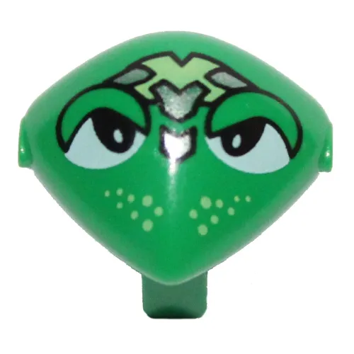 Minifig Head Special with Clip and Lime and Silver Head Device and Lime Freckles Print (Martian)