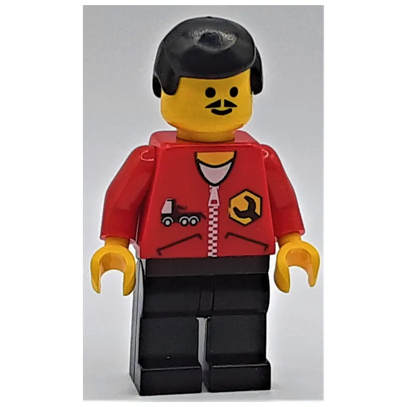 Mechanic, Red Jacket with Zipper, Black Hair, Moustache