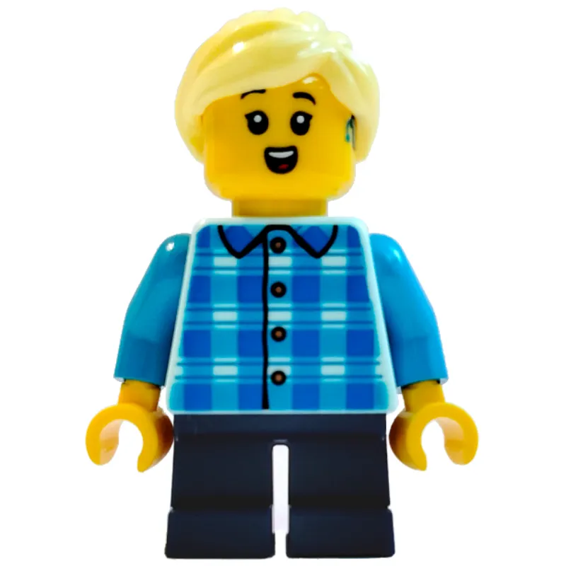 Girl, White and Blue Plaid Shirt, Short Dark Blue Legs