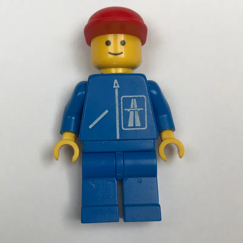Man, Blue Jacket with Highway Logo, Blue Legs, Red Cap