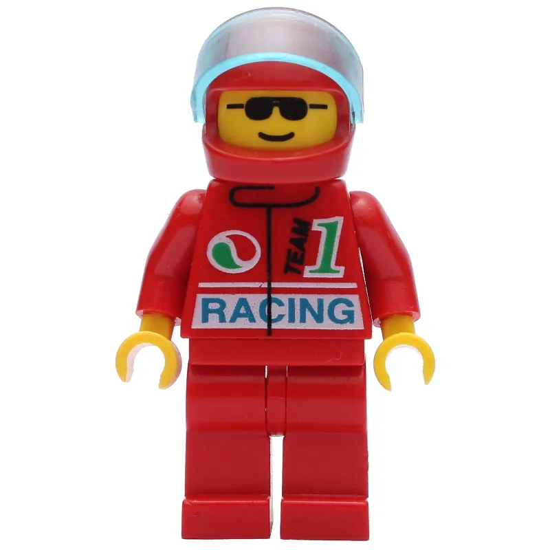 Racer, Red Jacket with Octan Logo and 'RACING', Red Legs, Red Helmet with Visor, Sunglasses