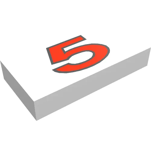 Tile 1 x 2 with '5' Red Print