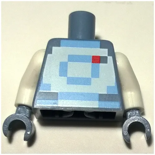 Torso Pixelated Bright Light Blue and White Space Suit Print, White Arms, Sand Blue Hands