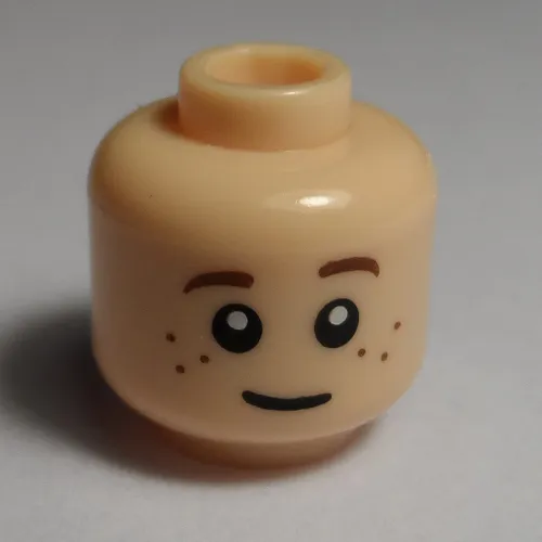 Minifig Head Bain, Dual Sided, Brown Eyebrows and Freckles, Slight Smile / Frown Print [Hollow Stud]