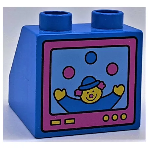 Duplo Brick 2 x 2 Slope 45 with Television Clown Print on Vertical Side