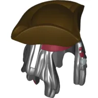 Hair and Hat, Dreadlocks with Beads, Dark Red Bandana Print and Tricorne [DUAL MOLD]