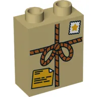 Duplo Brick 1 x 2 x 2 with Tied Parcel with Star Stamp and Orange Shipping Label Print