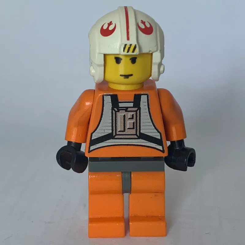 Luke Skywalker, Orange Rebel Pilot Outfit, Yellow Skin, Dark Bluish Gray Hips (3626b Head)