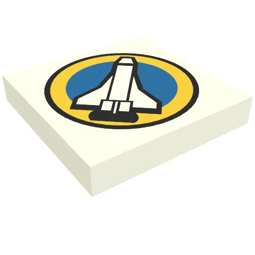 Tile 2 x 2 with Space Port Logo, Space Shuttle on Blue Background with Yellow Border Print