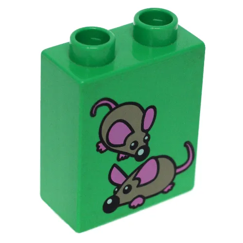 Duplo Brick 1 x 2 x 2 with Two Mice Print