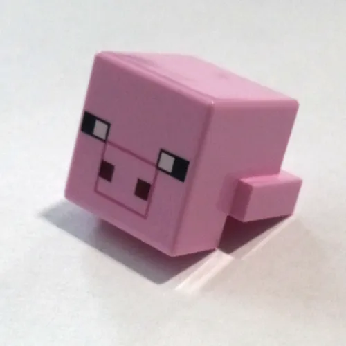Minifig Head Special, Cube with Rear Ledge, Pixelated Black, White and Dark Red Face, Dark Pink Snout Outline Print (Pig)