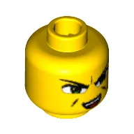 Minifig Head Ha-Ya-To, Dual Sided, Green Eyes, Smirk / Open Mouth Smirk Print [Blocked Open Stud]