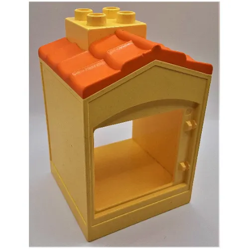 Duplo Building with Chimney, Cutout for Door / Window, Medium Orange Roof Shingles