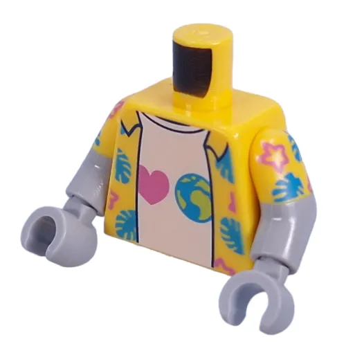 Torso, Dual Molded Arms with Open Hawaiian Shirt, White Shirt with Heart, Earth print, Yellow Sleeves Pattern, Light Bluish Gray Arms and Hands