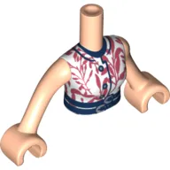 Minidoll Torso Woman with White Top, Coral Decorations, Dark Blue Trim Print, Light Nougat Arms with Hands