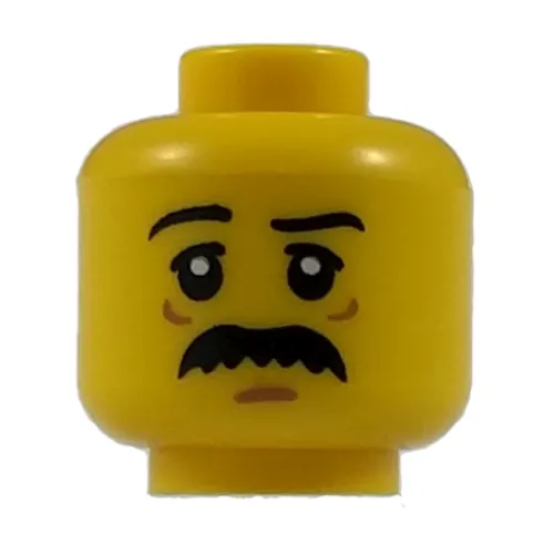 Minifig Head Janitor, Eyebrows, White Pupils, Bushy Moustache Print [Hollow Stud]