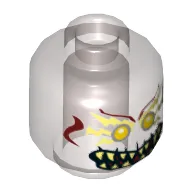 Minifig Head Mayhem, Yellowish Green Lightning Bolts around Gold Eyes, Dark Red Face Lines, Fangs Print [Hollow Stud]