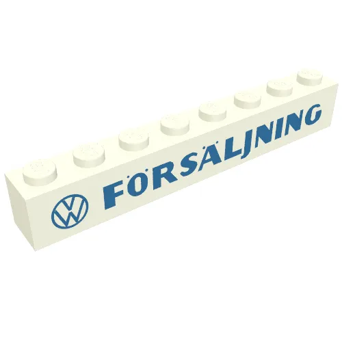 Brick 1 x 8 with 'VW FORSALJNING' Thick Blue Print