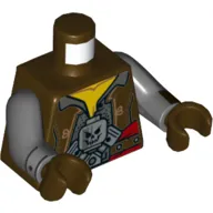 Torso Vest with Dark Bluish Gray Shirt, Silver Minifig Skull Print, Dark Bluish Gray Arms with Dark Brown and Silver Cuffs Print, Dark Brown Hands