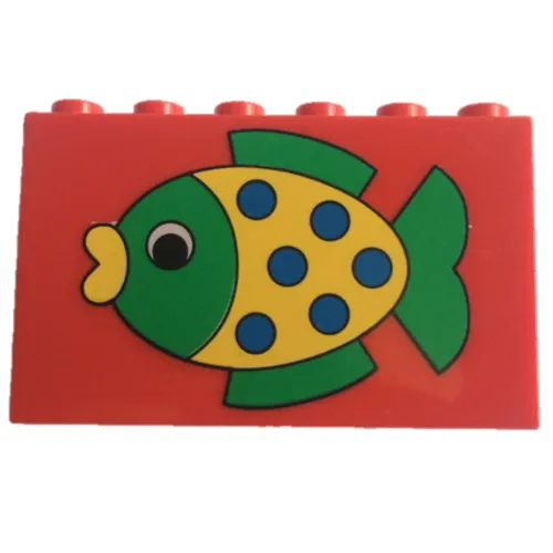 Brick 2 x 6 x 3 with Green and Yellow Fish Print