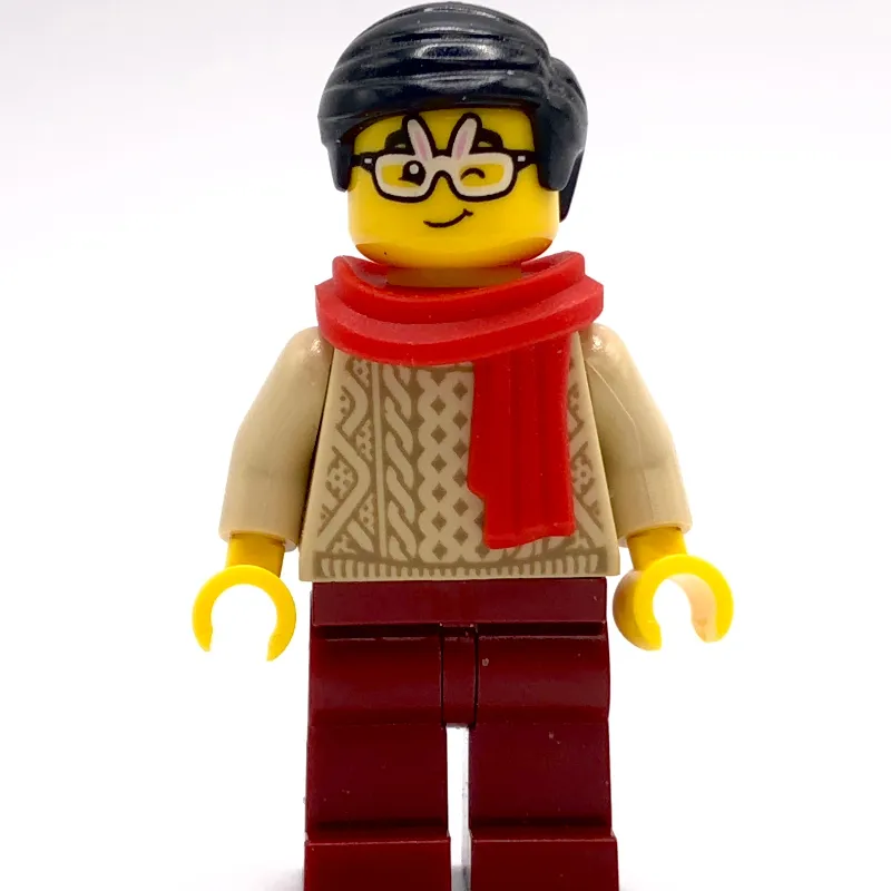 Tan Torso, Dark Red Legs, Black Hair, Red Scarf
