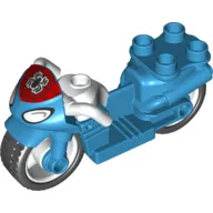 Duplo Motorcycle with Rubber Wheels, Spider Web, Headlights and Spider-Man Logo, White Handlebars Print