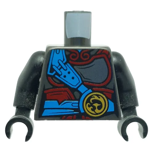 Torso Armor, Dark Red with Dark Azure Belt and Strap, Gold Phoenix Print, Black Arms and Hands