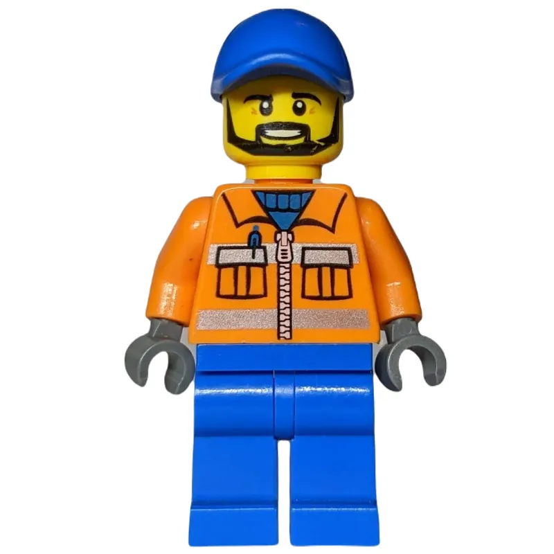 Worker - Orange Torso, Blue Legs, Blue Cap, Black Beard