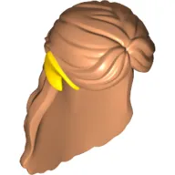 Hair Long with Parted Bangs, Partly Braided with Yellow Elf Ears and Silver Flower Hairclip Print
