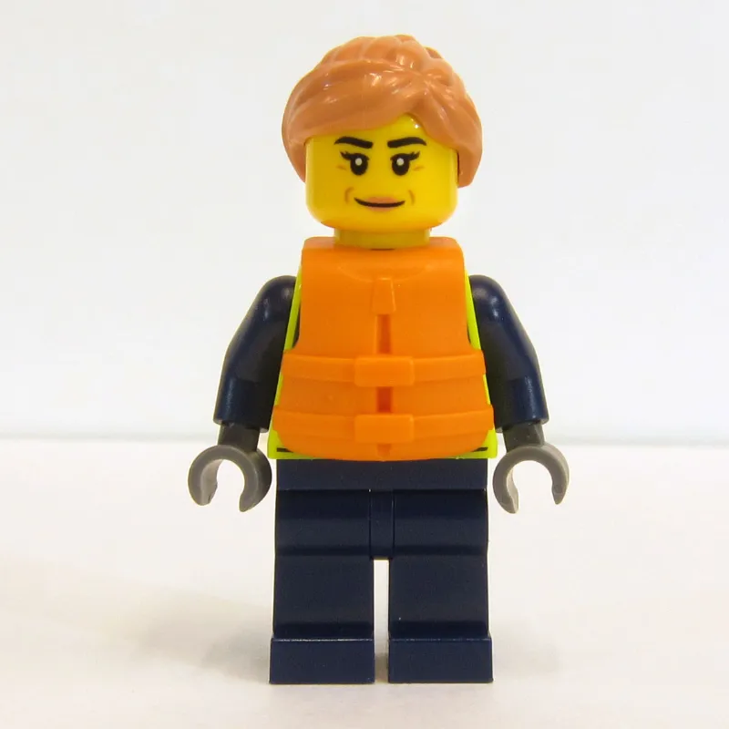 Police Officer, Vibrant Yellow Police Vest, Orange Life Jacket, Nougat Hair