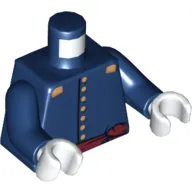 Torso Cavalry Uniform, 7 Buttons, Dark Red Sash and Gold Epaulets Print, Dark Blue Arms, White Hands