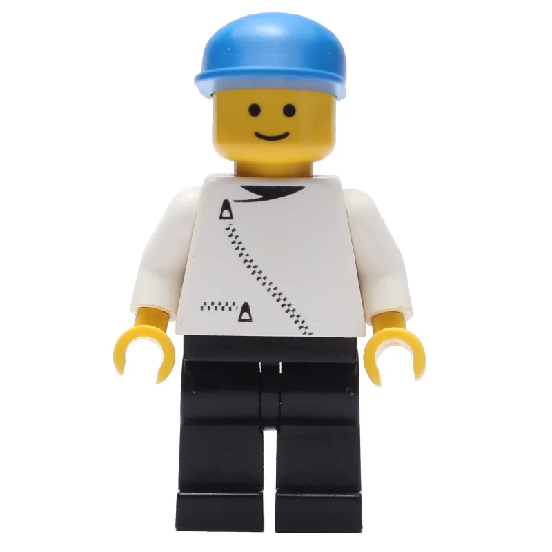 Man, White Jacket with Zipper, Black Legs, Blue Cap