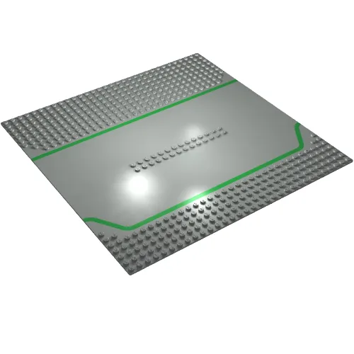 Baseplate 32 x 32 Split with 2 x 14 Center Studs, Service Station with Green Lines Print