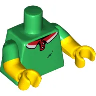 Torso, Dual Molded Arms, Polo Shirt with Red and White Collar, Pizza Sauce Stains Print, Green Sleeves Pattern, Yellow Arms and Hands