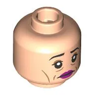 Minifig Head Madame Maxime, Thin Black Eyebrows, Dark Tan Eyeshadow, Wrinkles, Dark Purple Lips, Closed Mouth/Open Mouth