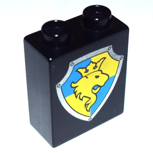 Duplo Brick 1 x 2 x 2 with Shield, Lion and Crown on Yellow and Blue Background Print