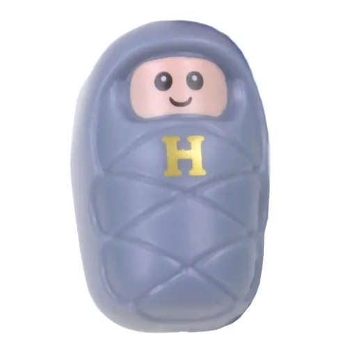 Bundled Child / Papoose with Light Nougat Face, Eyes with White Pupils, Gold 'H' Print