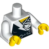 Torso Boby Suit with White Lightning Bolt, Black Tiger Stripes, Belt Print, White Arms, Yellow Hands