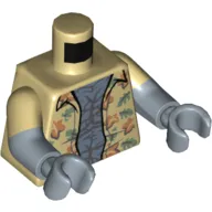 Torso, Dual Molded Arms, Shirt with Leaves and Flowers, Open over Sand Blue Chest Print, Tan Sleeves Pattern, Sand Blue Arms and Hands