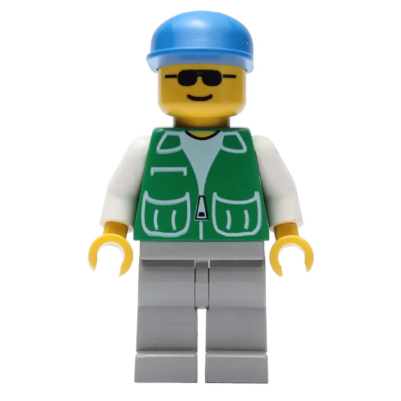 Man, Green Jacket, Light Gray Legs, Blue Cap, Sunglasses