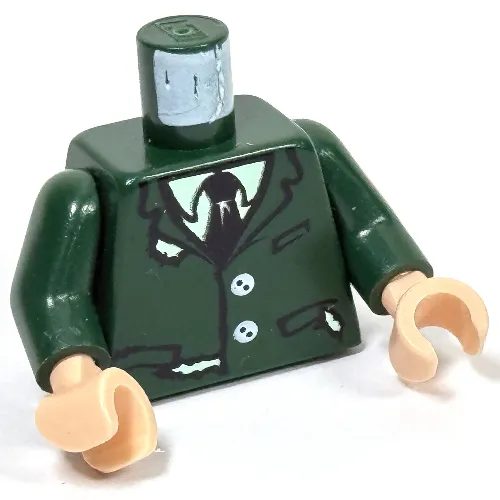 Torso Torn Suit with Buttons, Shirt and Tie Print, Dark Green Arms, Light Nougat Hands
