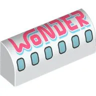Brick Curved 1 x 4 x 1 1/3 No Studs with Airplane Windows, Coral 'WONDER' print