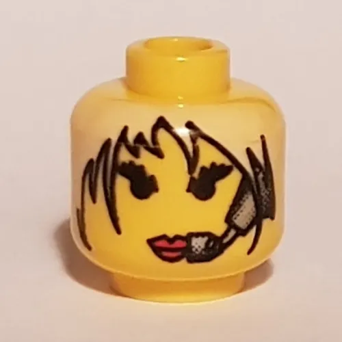 Minifig Head Jet, Red Lips, White Hair and Headset Print [Blocked Open Stud]